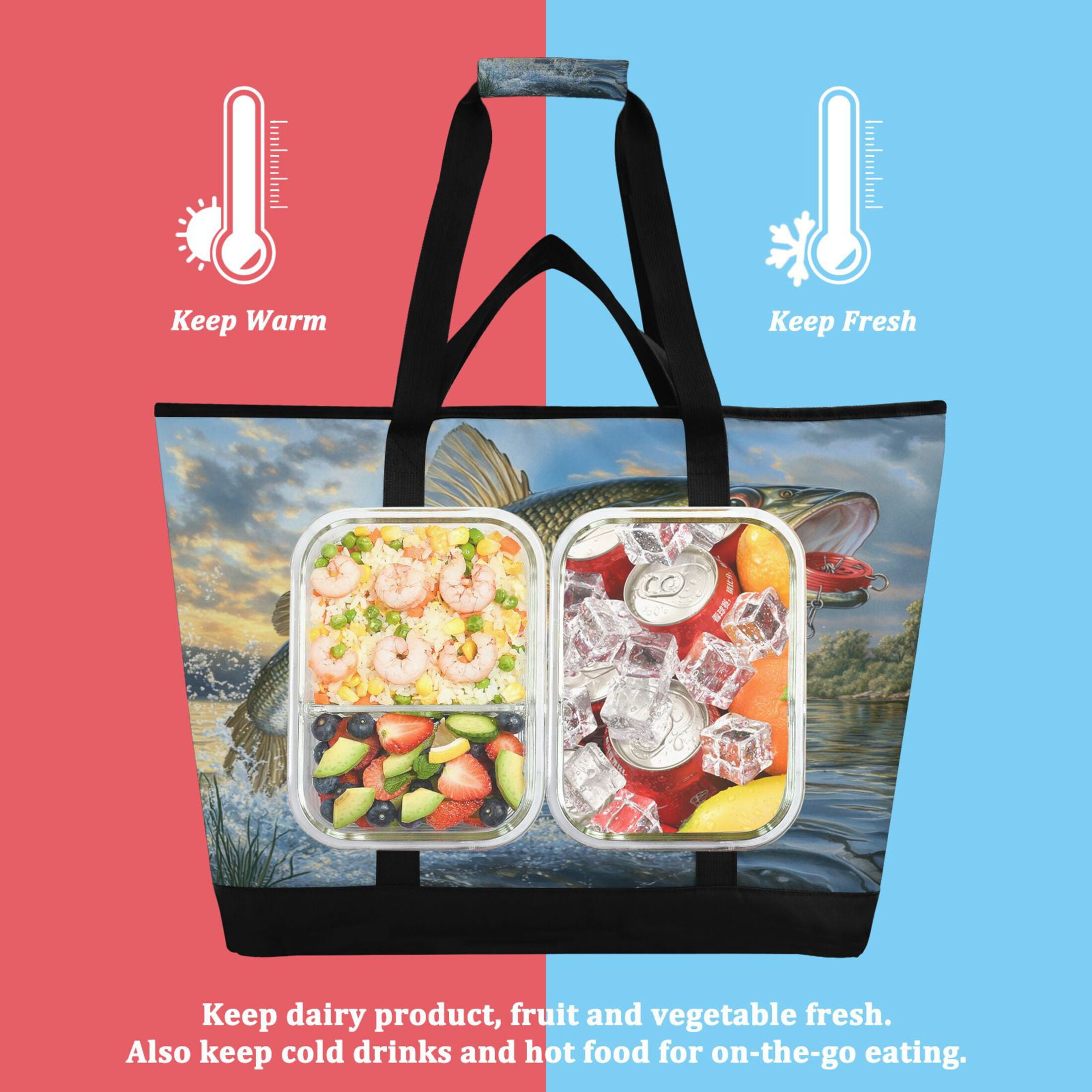 Large Hand-held Ice Pack Picnic Bag Insulation and Refrigeration Suitable for Shopping Picnics and Camping Gold Fish Pattern