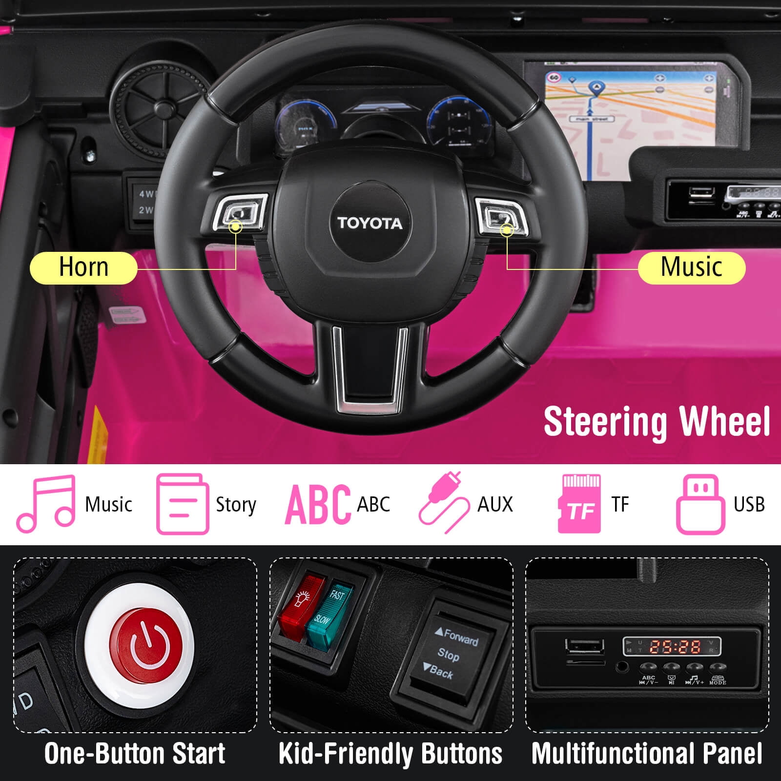 Costway 24V 2 Seater Ride on Car for Kids Licensed Toyota LC250 Ride on Truck with Remote Pink