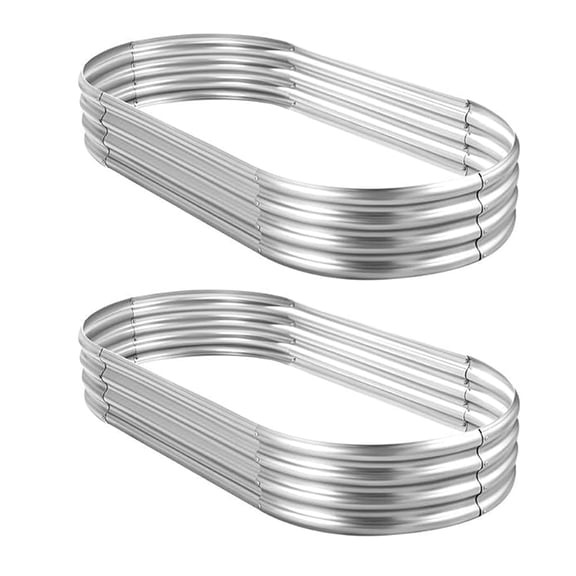 Land Guard 2Pcs 4x2x1ft Galvanized Metal Raised Garden Bed,Oval Planter Box Outdoor,Starlight Silver