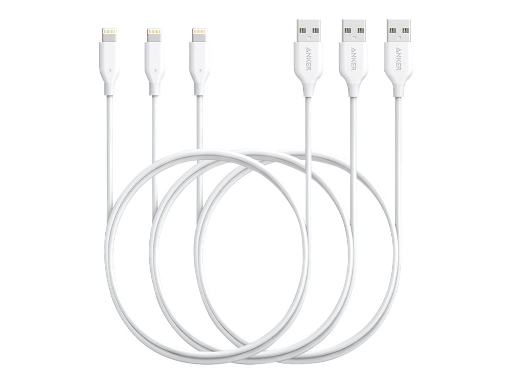 [3 Pack] Anker PowerLine Lightning Cable (3ft) Apple MFi Certified