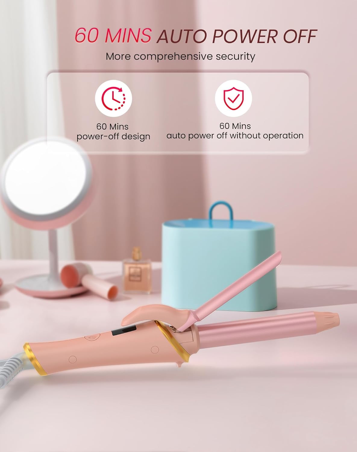 2025 New  Mini Curling Iron for Short Hair - Dual Voltage (110-240V) Travel Hair Curler, 5 Heat Settings, Auto-Off, Travel Size Small Curling Iron, 0.24Inch (Pink)