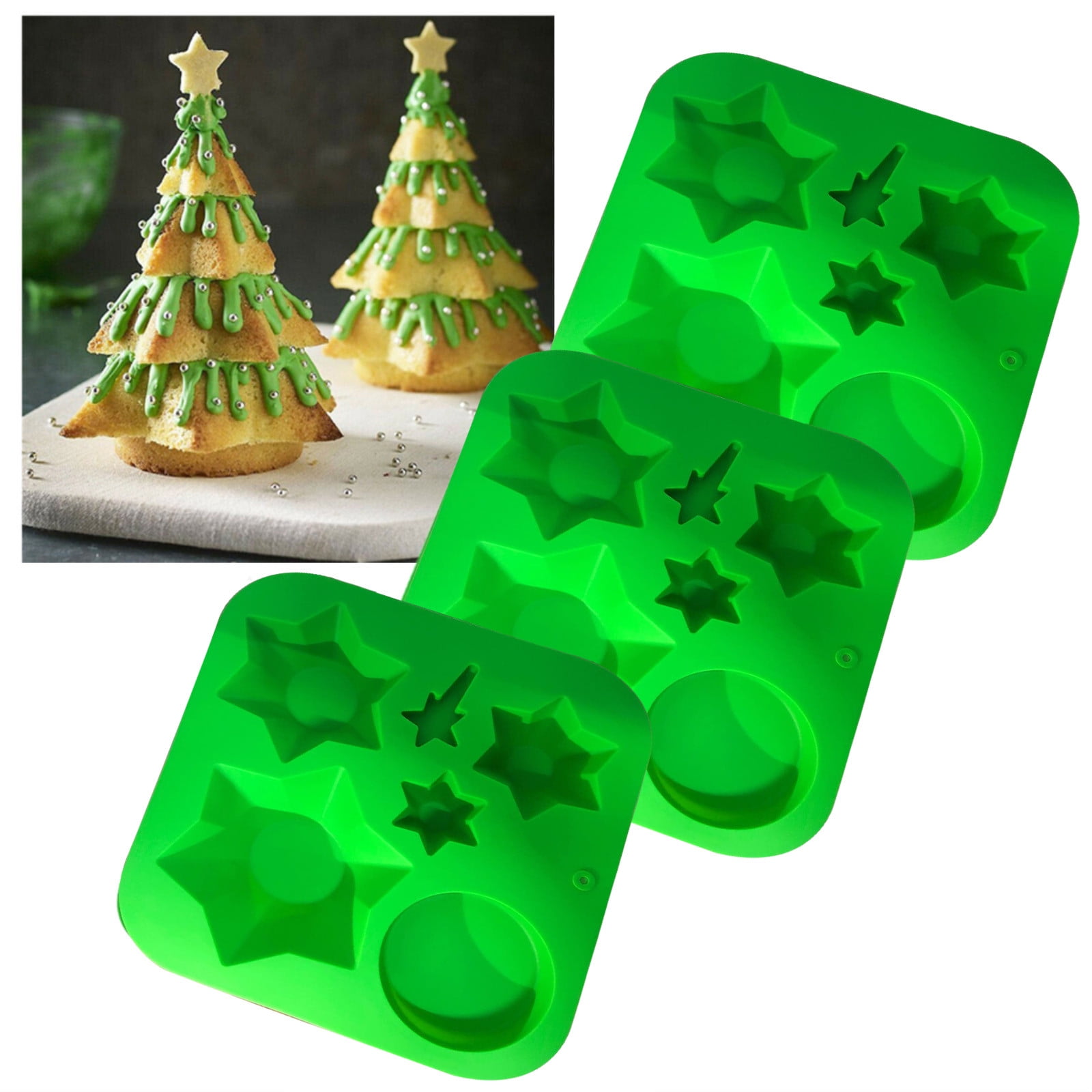 Multi-Layered 3D Christmas Tree Cake Mould DIY Christmas Silicone Cake Mould Ice Cubes Tray Jelly Wax Mould for Christmas New Year Parties Baking Supplies