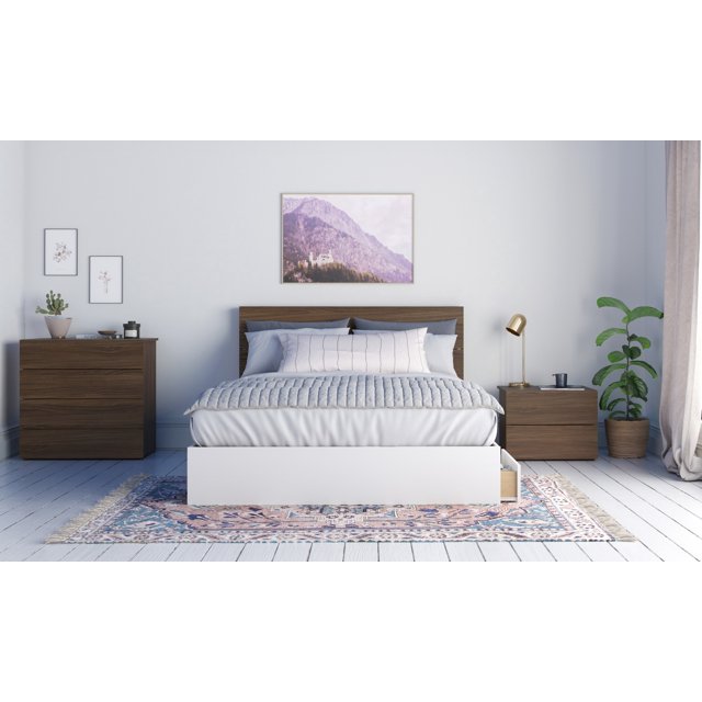 Merlin 4 Piece Queen Size Bedroom Set Walnut and White