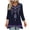 Navy, variant on Women's V Neck Blouse, 3/4 Sleeve Printed Loose Fit Top, Casual Imitation Silk T-Shirt