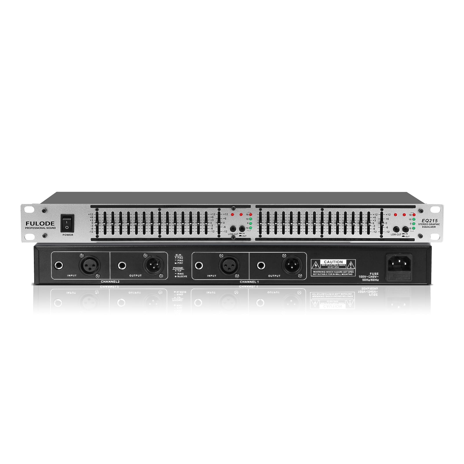 Stereo Equalizer for Home Audio System Dual Channel 15-Band Silver Graphic Equalizer Professional Rack Mount DJ EQ Noise Reduction - EQ215S