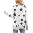 thumbnail image 5 of ZQUUVOU Women's Star Print T-Shirts Long Sleeve Asymmetrical Button Collar Loose Casual Graphic Tops Streetwear White, 5 of 7
