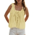thumbnail image 2 of vigerkar Women Summer Boho Lace Tie Front Tank Beach Vacation Top Button Down Sleeveless Cardigan Crop Y2k Tops Yellow, S, 2 of 7