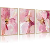 Abstract Floral Wall Art Pink Flower Canvas Pictures Modern Wall Decor Blush Pastel Pink Prints Peony Painting Minimalist Poster Botanical Artwork for Bedroom Living Room set of 3