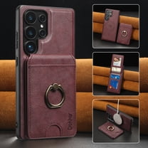 2 in 1 Detachable Magnetic Phone Cases Compatible with Samsung Galaxy S23 Ultra Case with Card Holder Finger Ring, Compatible with Magsafe Wallet, PU Leather Men Women for Galaxy S23 Ultra - Winered