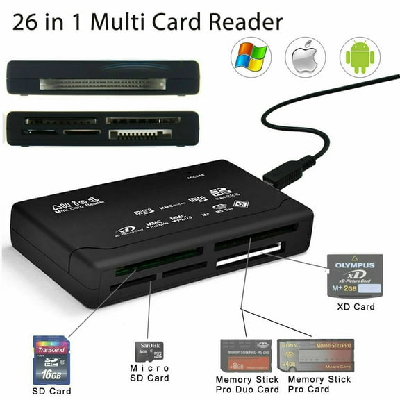 5 Pcs 26-In-1 USB 2.0 High Speed Black Memory Card Reader for CF XD SD MS SDHC