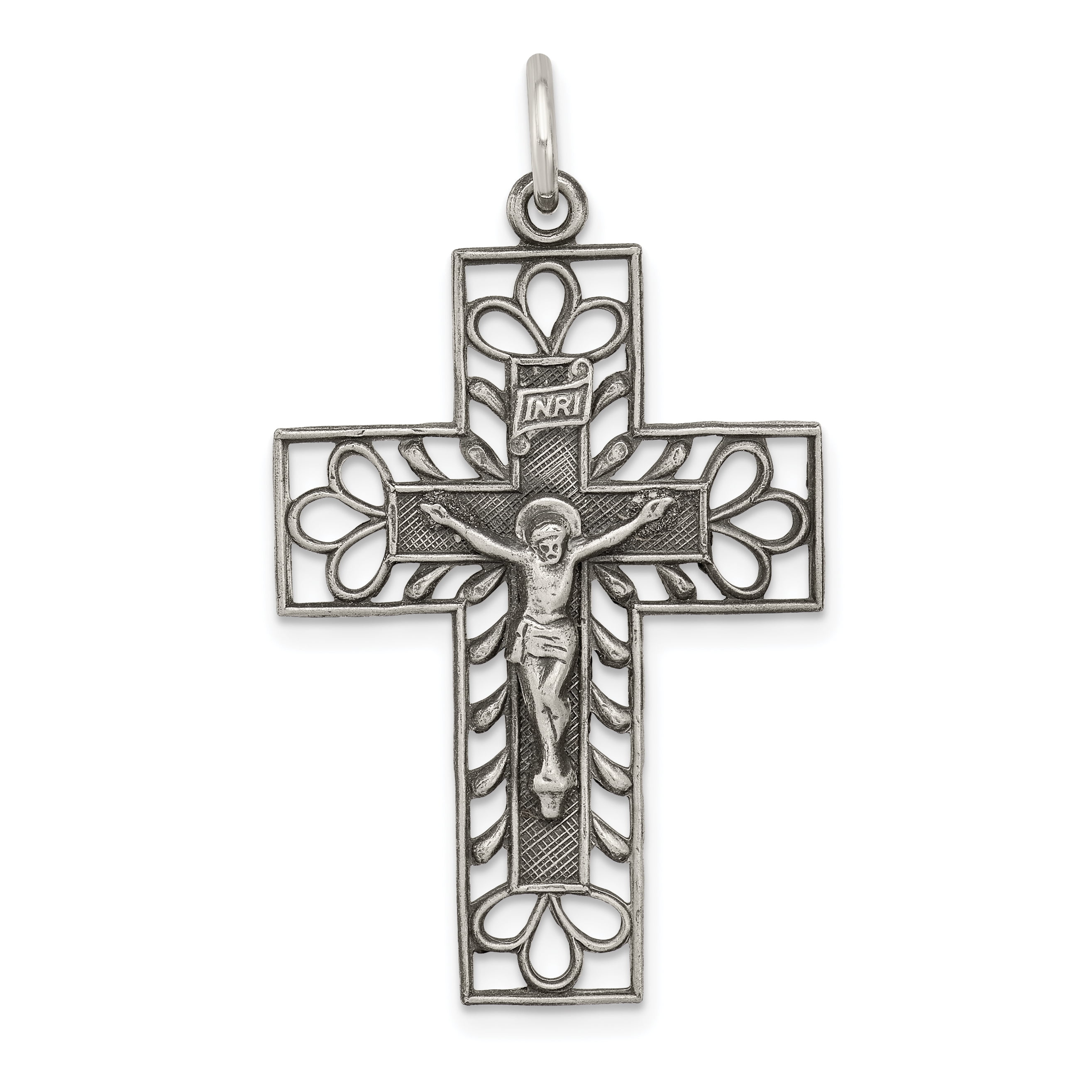 Sterling Silver Antiqued Brushed INRI Crucifix Pendant Solid Pendants /& Charms Jewelry