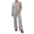 thumbnail image 4 of Women'S Striped 2 Piece Lounge Set Casual Long Sleeve T-Shirt Wide Leg Pants Matching Outfits Set Brown XXL, 4 of 9