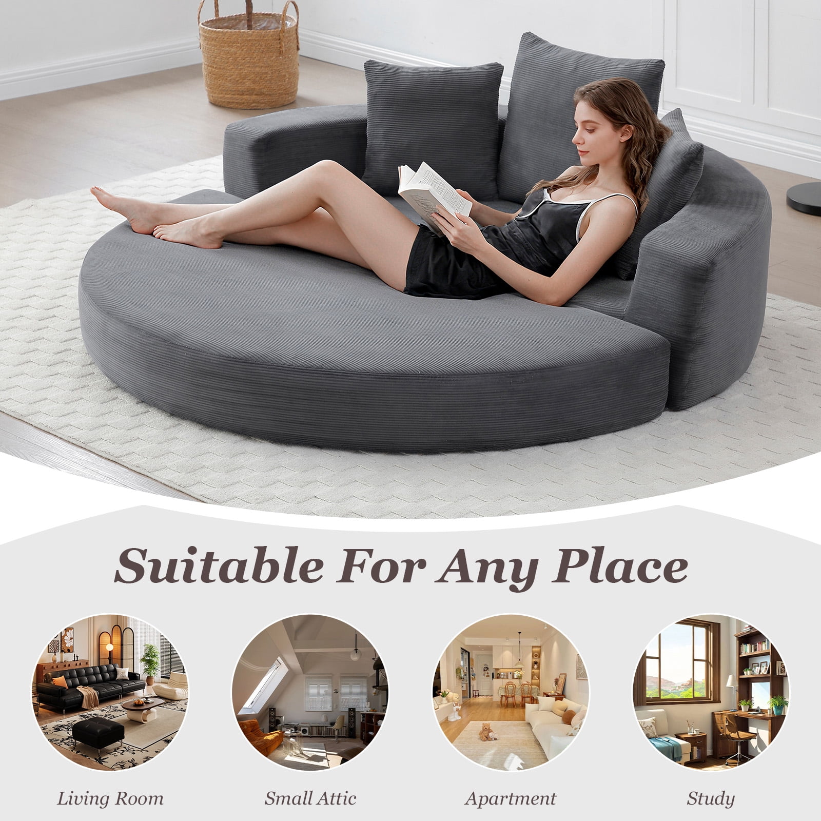 MOONMISS Convertible Sofa Couch Bed,Multi-Functional,Circular Bed,Adjustable Futon Sofa For Apartment Office Bedroom Living Room,Gray