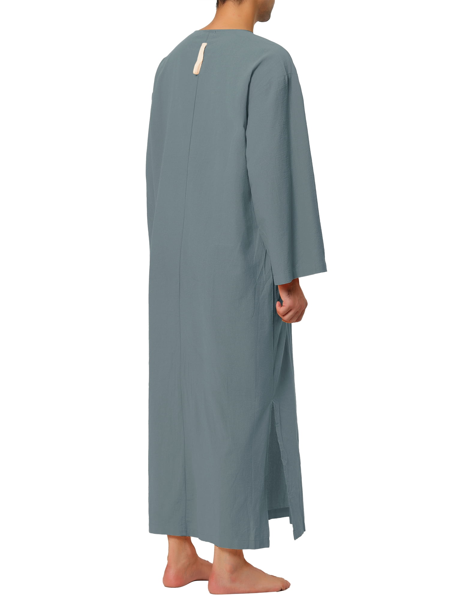 Unique Bargains Men's Pajamas Cotton Sleepwear V-Neck Side Split Long Nightgown M Dark Gray