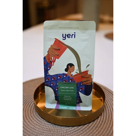 Yeri Coffee Chicory Chic Ground Coffee, Dark Roast, New Orleans & South Indian Style Blend, 12 oz