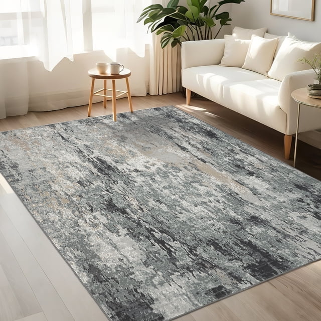 Gaderth 8x10 Large Area Rug for Living Room Bedroom, Modern Abstract Striped Rug with Stain Resistant Non Slip, Washable Faux Wool Low Pile Carpet for Dining Room Dorm Nursery Office
