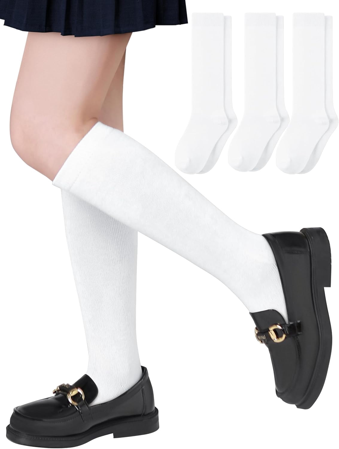 3 Pairs Girls Knee High Socks Girls School Uniform Socks Kids Seamless Long Socks Toddler Knee Socks for Girls Boys