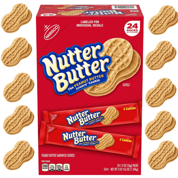 Nutter Butter Cookies – Classic Peanut Butter Sandwich Cookies, 24 Pack – Individual Packs for Snack Lovers, Crunchy Peanut Butter Flavor, Perfect for Sharing, Great for Lunchboxes