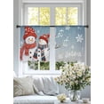 thumbnail image 3 of Blue Snowman Christmas Sheer Curtains 54 Inch Length 2 Panels Set, Snowflake Xmas Blue Voile Window Treatment Rod Pocket Short Kitchen Curtains Drapes for Bedroom 52"x54"x2, 3 of 7