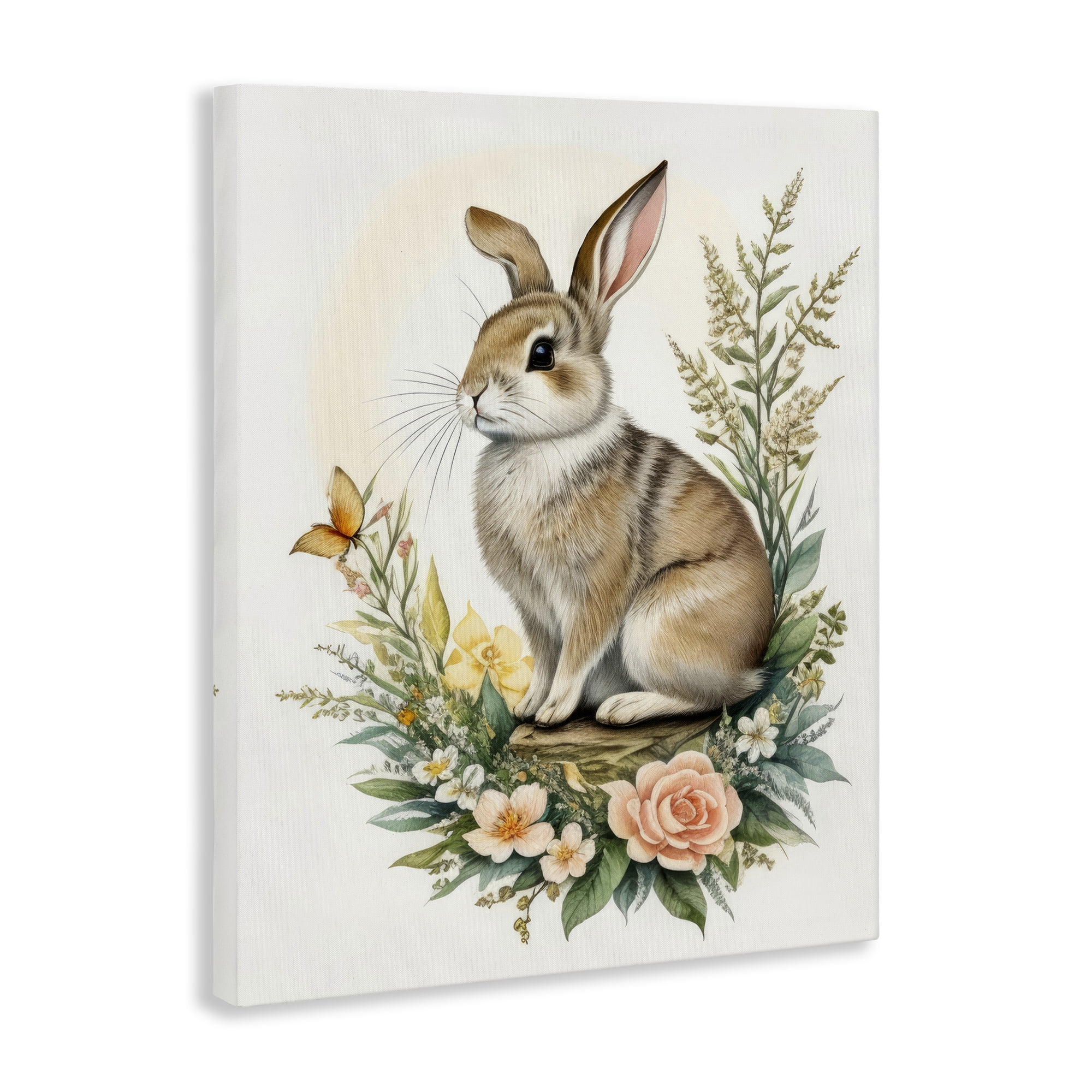 Stupell Industries Rabbit Among Flowers Animals & Insects Painting Gallery Wrapped Canvas Art Print Wall Art, 24 x 30