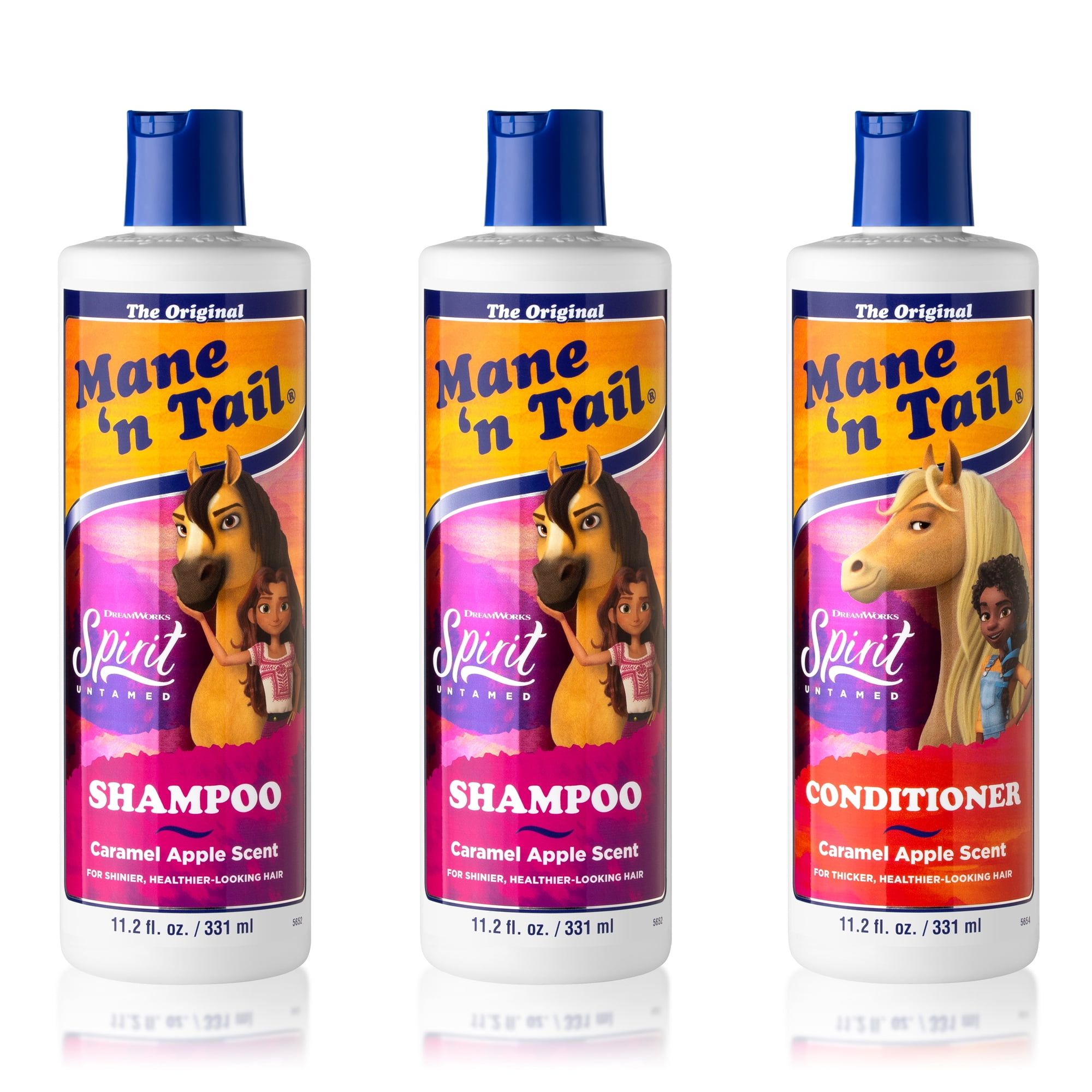 Mane 'n Tail Spirit Untamed Shampoo (2-Pack) & Conditioner (1-Pack) – Caramel Apple Scented, Gentle Coconut Oil Formula for Soft, Silky Hair (11.02 oz Each)