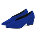 thumbnail image 2 of YDN Women Comfy Pointed Closed Toe V Cut Pumps Slip On Chunky Low Heels Formal Wear Outfit Work Shoes Size 8.5 Blue, 2 of 4