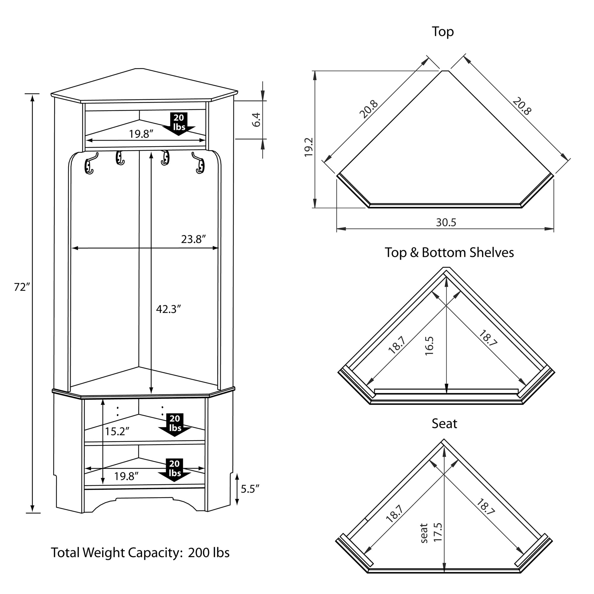 Prepac corner hall tree white online