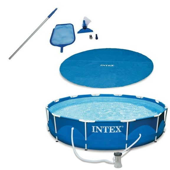 Intex Metal Above Ground Pool w/ Pump, Filter Cartridge 6 Pack, and Cover