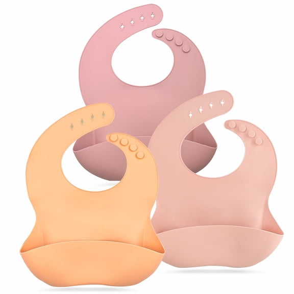 Benoxine Silicone Baby Bibs, Adjustable, Reusable, Durable, Waterproof, BPA-Free,Portable, 3-Pack