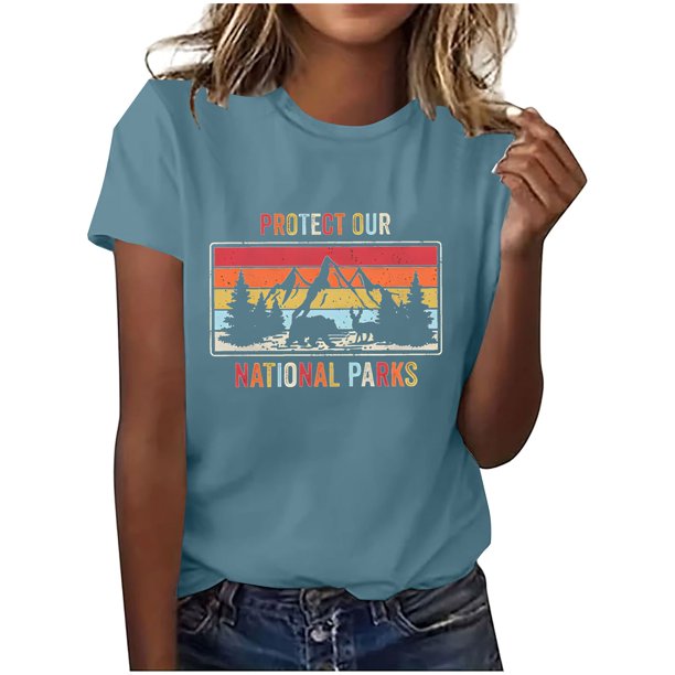Camisetas de Verano de Manga Corta de las Mujeres Nuevo Suéter de Cuello de Tripulación, Top de Fiesta Impreso Casual para la Primavera