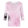 thumbnail image 4 of Pompotops Mode Femmes Imprimé T-shirt Mi-Longueur Manches 3/4 Blouse Col Rond Casual Tops Dégagement, 4 of 4