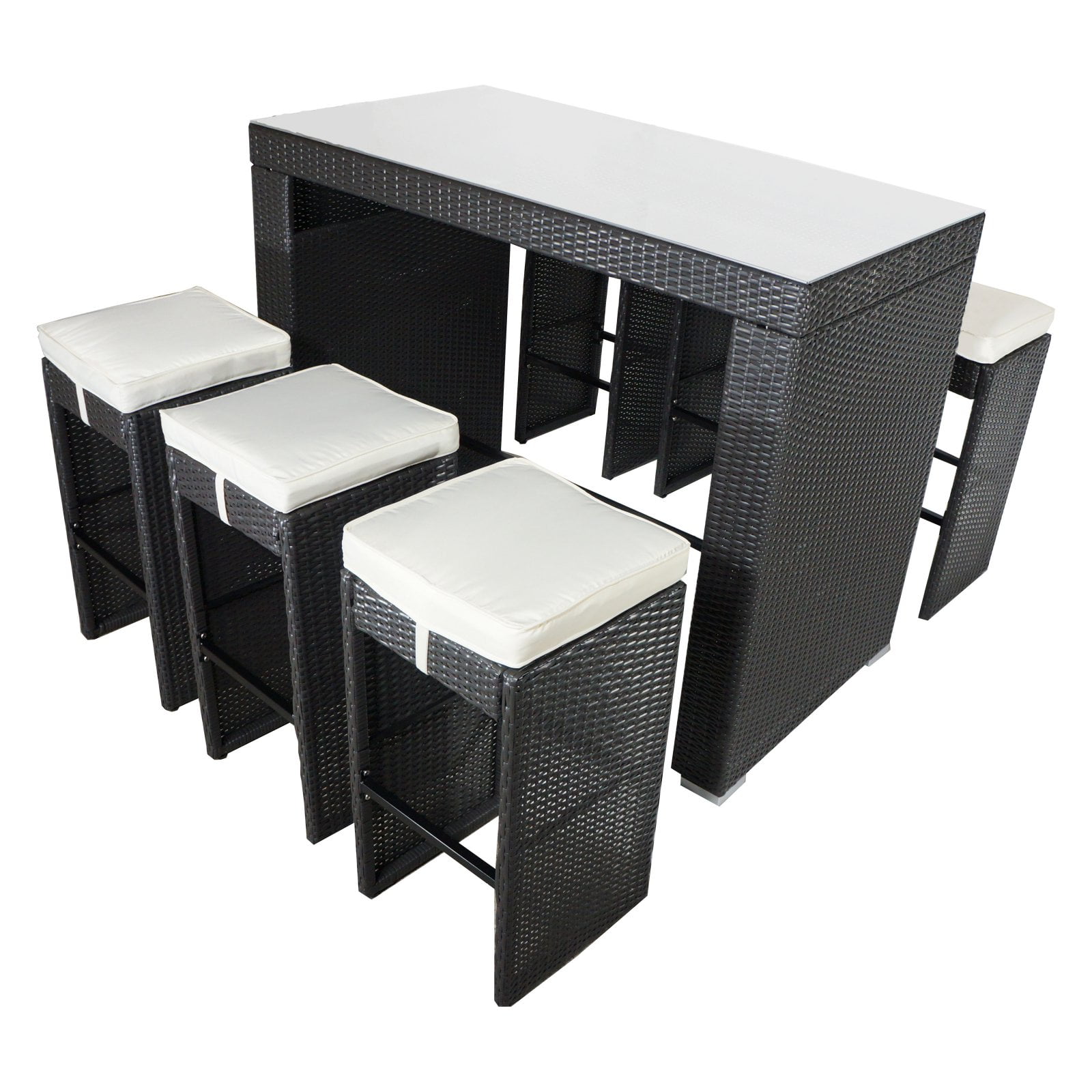 Summerville Honolulu Wicker 7 Piece Glass Top Bar Height Patio Dining