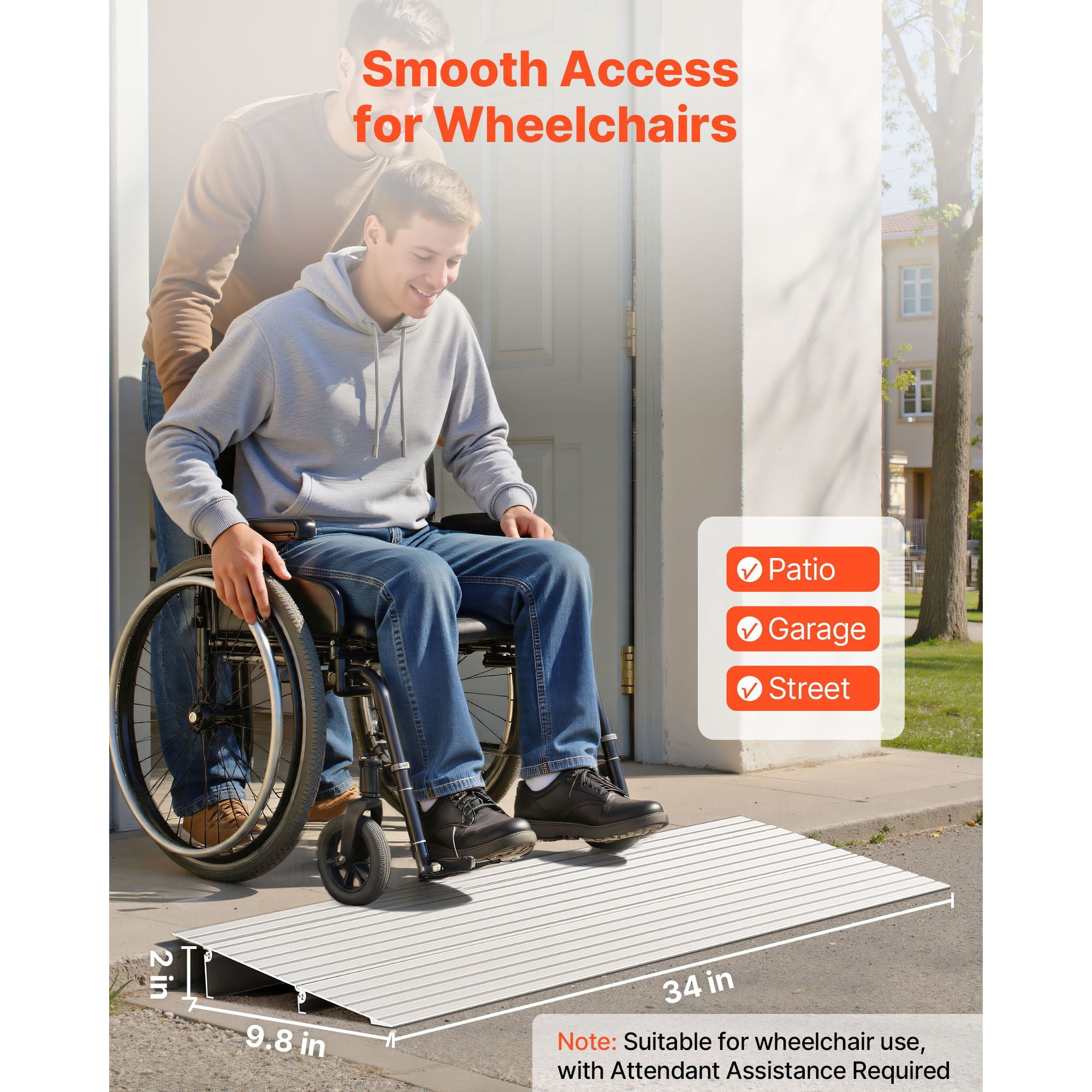 Aluminum Alloy Door Threshold Ramp 2 Inch Rise 800 lbs Load Capacity Handicap Ramp for Home Steps Wheelchair Scooters Power Chairs Walkers Bicycle Tricycle
