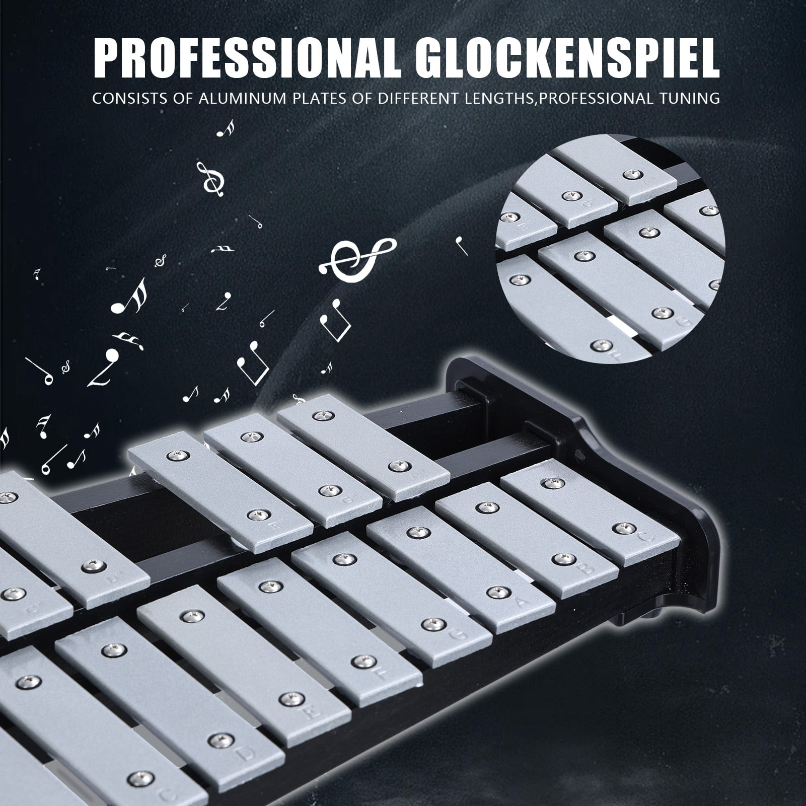 Plenkra Professional Glockenspiel Xylophone 32 Notes with Practice Pad, Complete Percussion Kit Adjustable Stand, Drum Sticks, Carrying Bag - Ideal for Practice & Performance