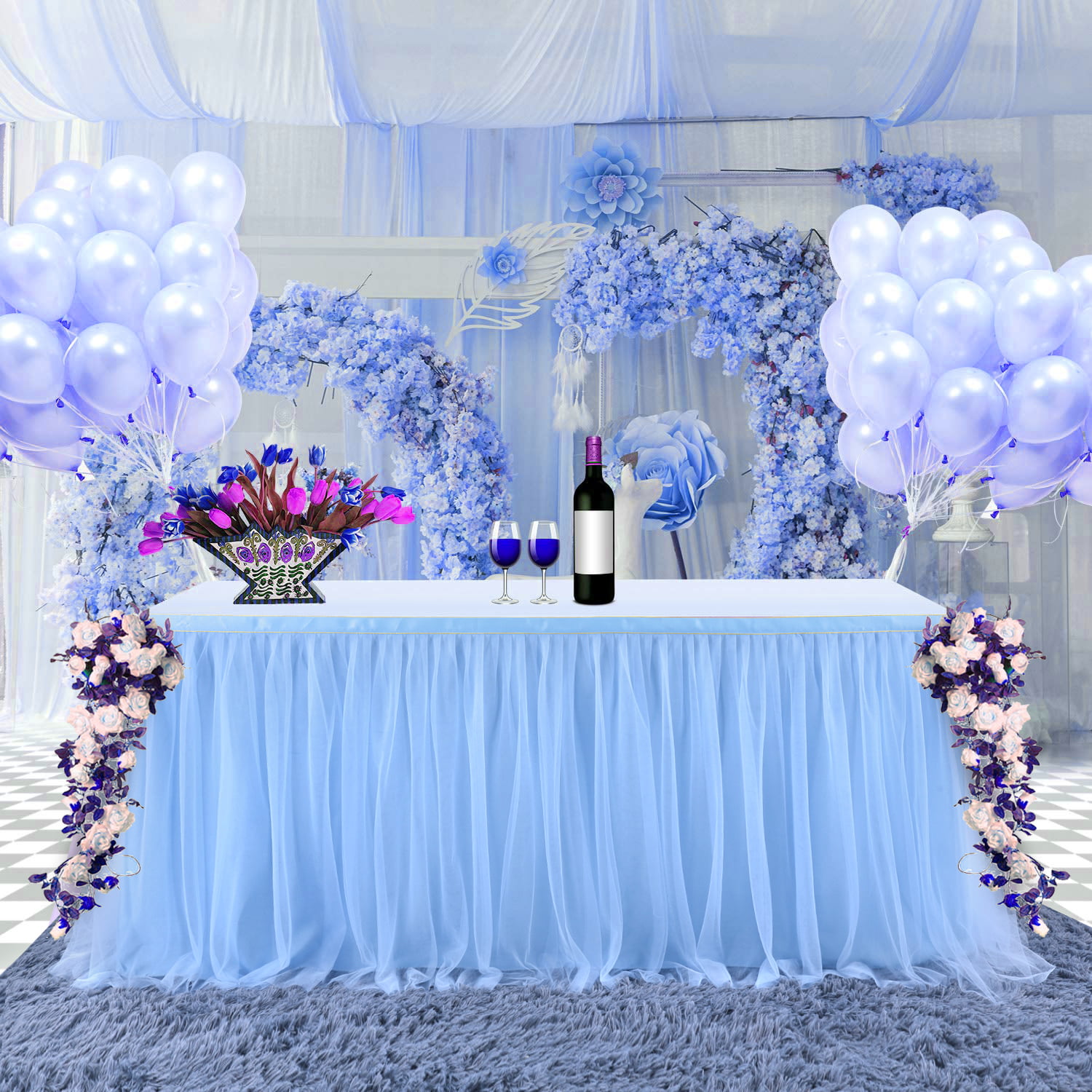  OSVINO 10ft Pearl Tablecloth Sky Blue Lace 63x120 inches Long  Beaded Tulle Dessert Table Cloth Romantic Wedding Veil Tulle Arch  Decorations Bridal Shower Holiday Birthday Party Decor : Home & Kitchen