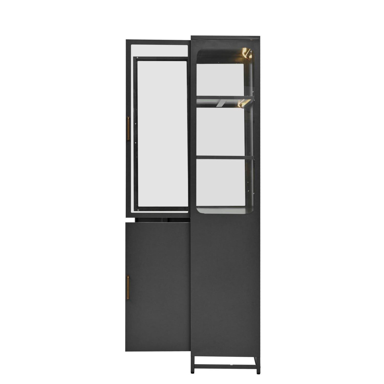 76.75" Tall Glass Display Cabinet with LED Lights, Steel Curio Cabinet with 3-Sided Glass, Double Door Storage Cabinet for Kitchen Living Room Office Pantry Home Decor, Black