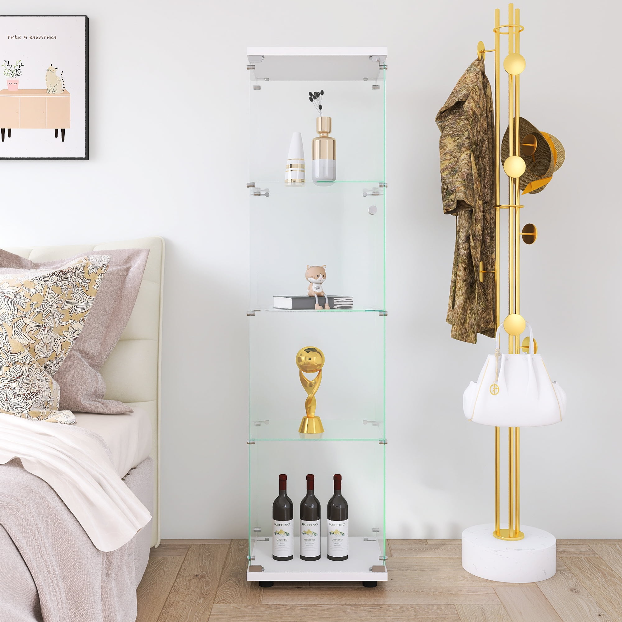 Noble House Glass Display Cabinet 4 Shelves with Door,white