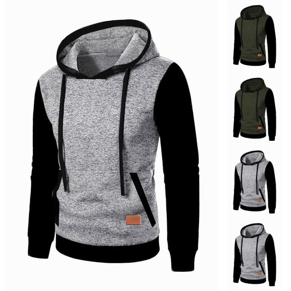 CFLVAEK Mens Hoodie Fashion Color Block Graphic Hoodies Big and Tall Long Sleeve Casual Pullover Tops Drawstring Hooded Sweatshirts with Pockets Gray XXL