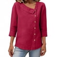 thumbnail image 3 of TaTaai Women's Loose Fit Linen T-Shirt Short Sleeve Round Neck Patch Pocket Solid Color Casual Summer Breathable Top Gift, 3 of 7