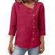 thumbnail image 1 of Tops de Color Sólido para las Mujeres Camisa de Botón Casual 3/4 Manga Cuello Redondo Tops de Lino para las Mujeres Primavera Verano, 1 of 7
