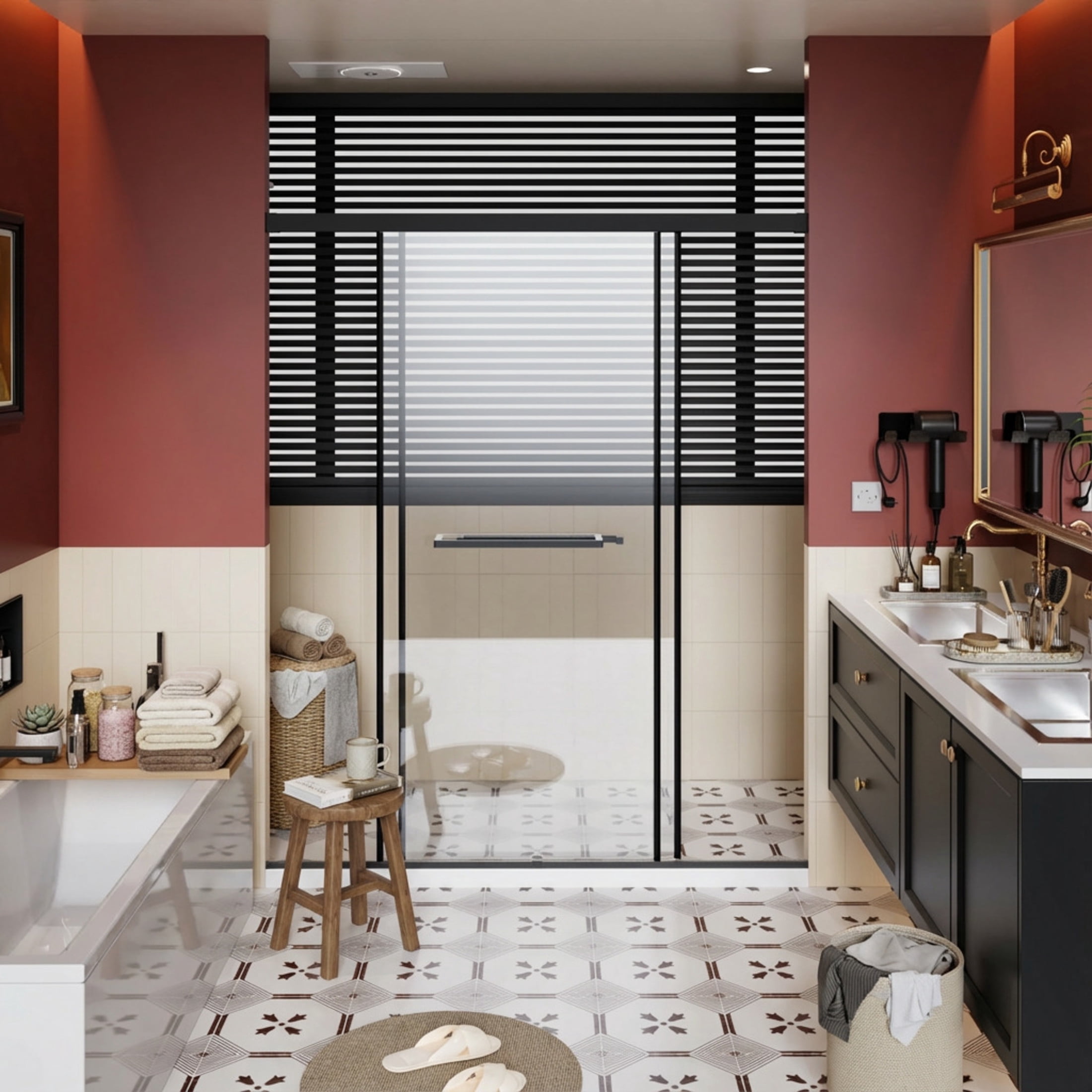 Noble House 60" x 72" Frameless Aluminum Dual Sliding Shower Door with Soft-Close Buffer, Metal Bottom Seal, Matt Black