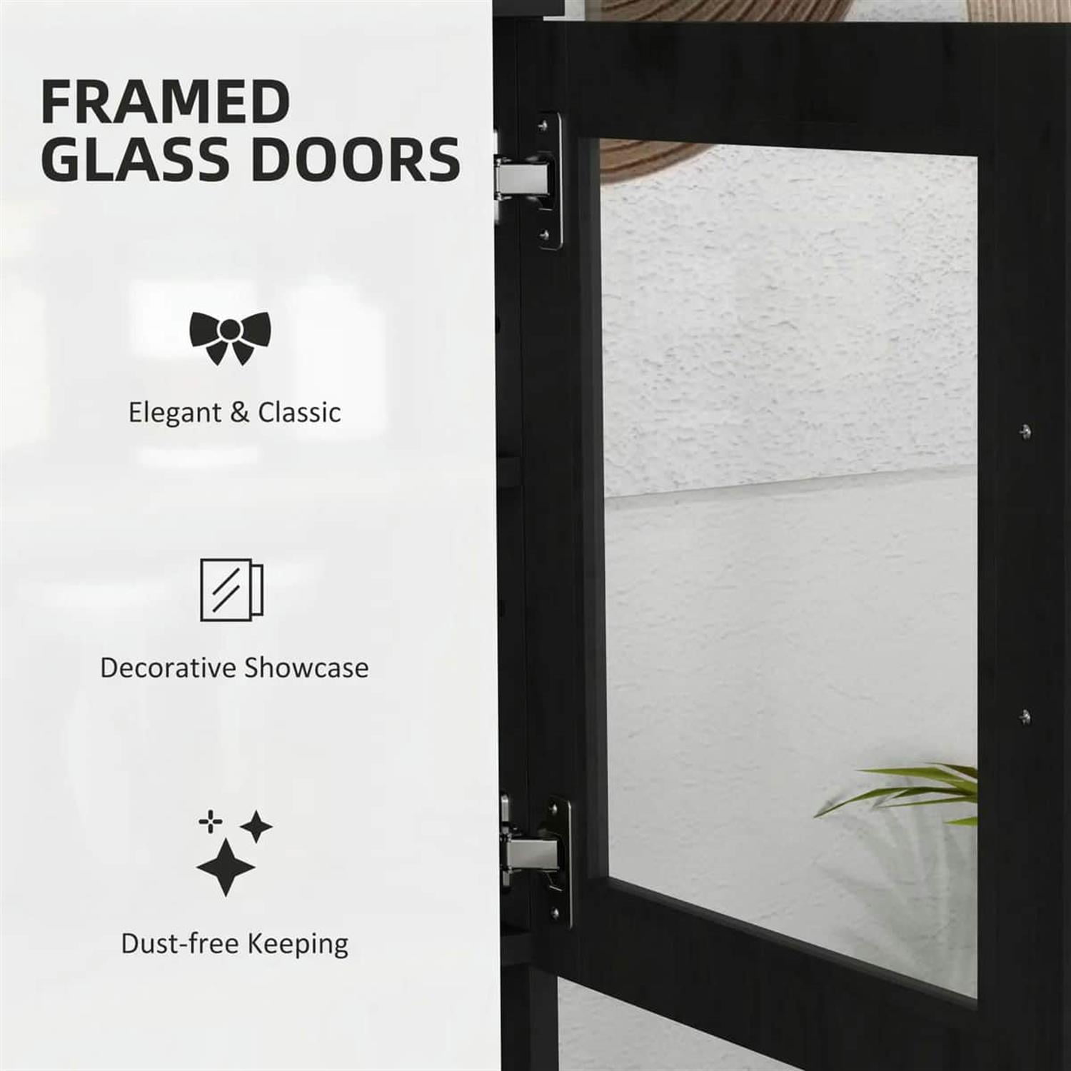 Demi Bonn 67" Buffet Hutch, Modern Kitchen Storage Cabinet, Freestanding Glass Door Pantry, Shelves & Drawers for Home Decor, Black