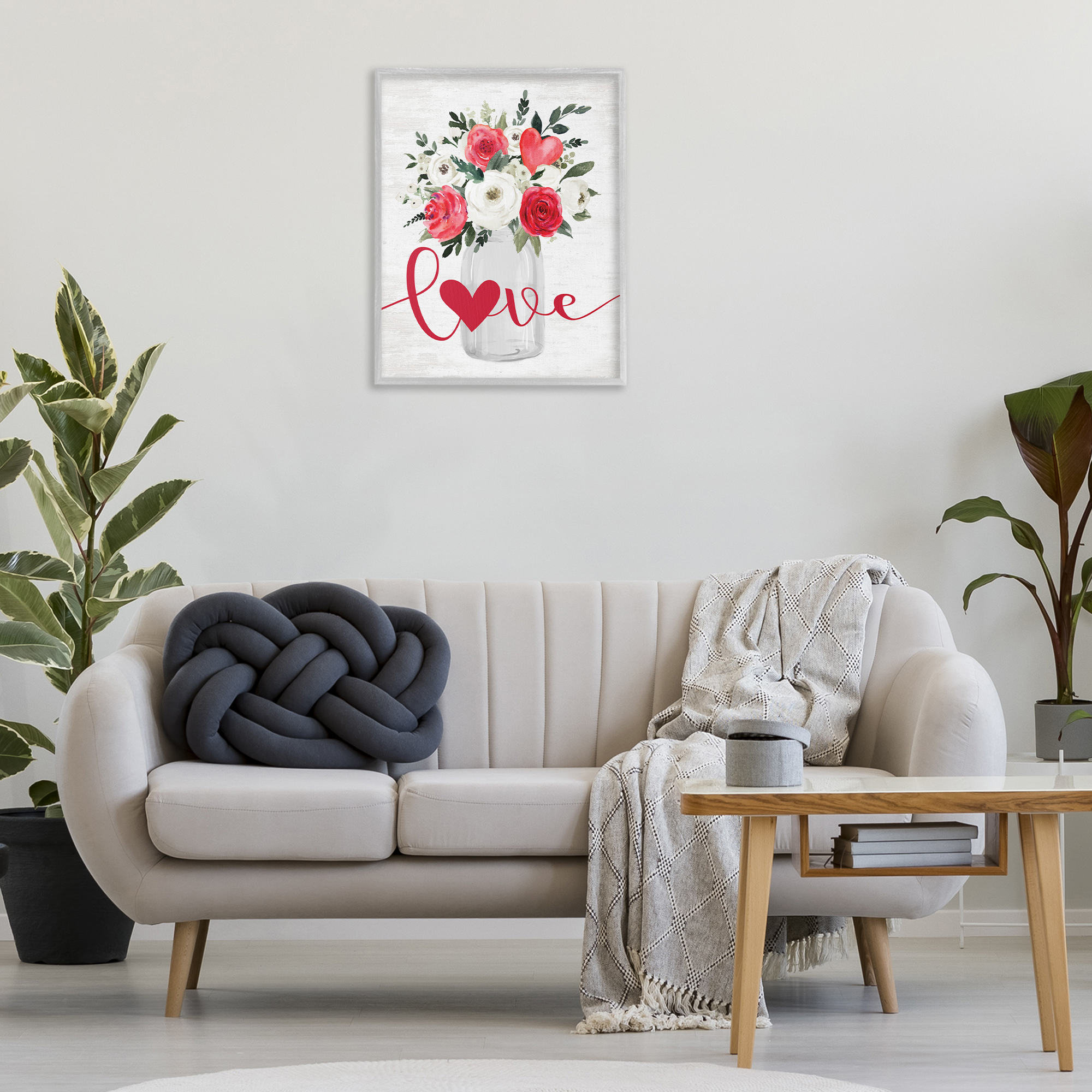 Stupell Industries Red Love Bouquet Botanical & Floral Painting Gray Framed Art Print Wall Art, 24 x 30