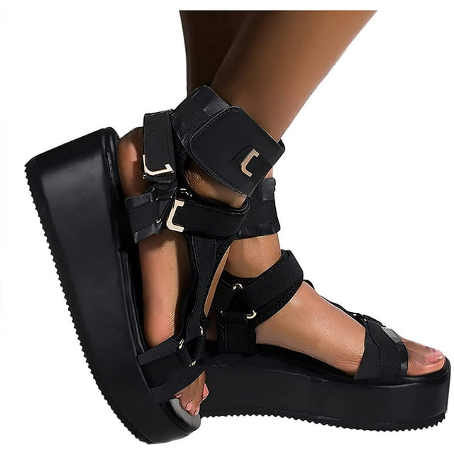 Womens Sandals Ladies Beach Sandal Summer Casual Platform Open Toe Ankle Strap Velcro String Cute Sandals for Women