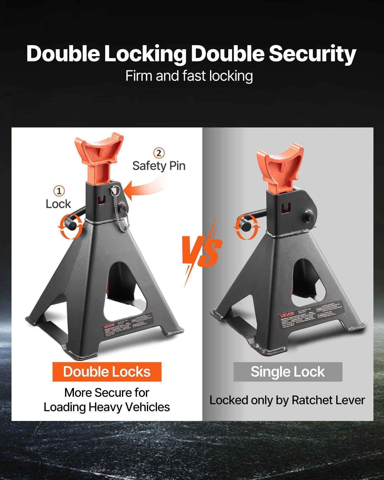 6 Ton 13000 lbs Heavy Duty Steel Jack Stands Adjustable Height 14.6 to 22.8 Inches Double Locking for Car SUV Truck RV 1 Pair Black Orange