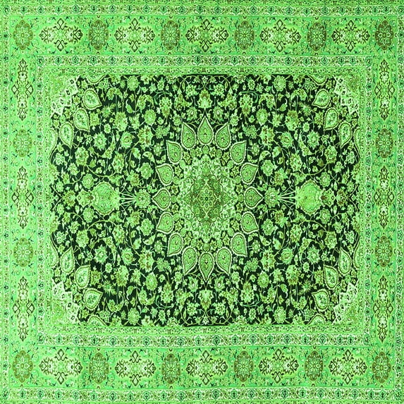 Ahgly Company Indoor Square Medallion Green Traditional Area Rugs, 5' Square