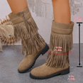 thumbnail image 5 of Willtoo Women's Vintage 2-Layer Fringe Suede Mid-Calf Boots,Round Toe Hidden Height Lifting Hippie Low Flat High Boots Khaki, 5 of 6