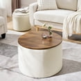 thumbnail image 3 of 2-Piece Set Storage Ottoman, Round Chenille Makeup Vanity Stool Chair with Storage Space, for Serving as a Living Room Footstool, Coffee Table and Additional Seats, Beige, 3 of 7
