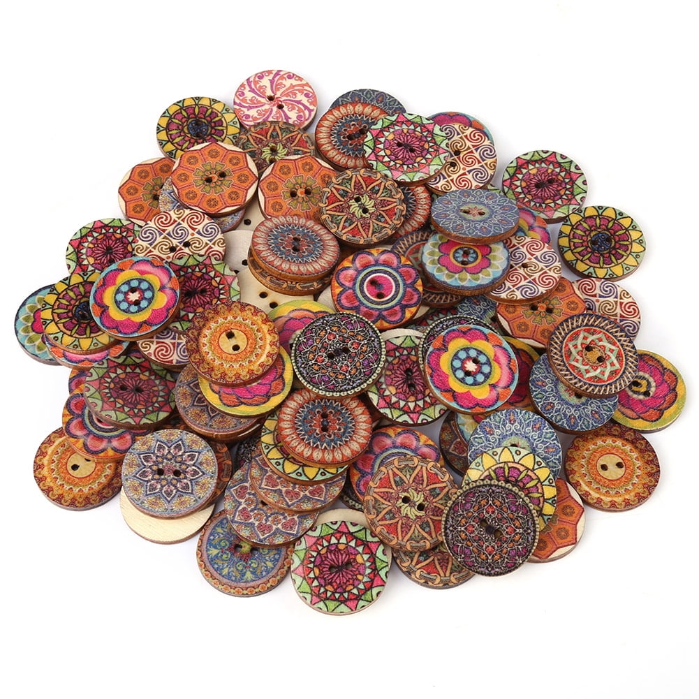 25mm Various Colours 10 x 2-Hole Painted Wooden Buttons Tombstones 