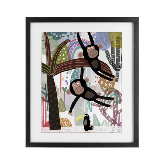 Exotic Monkey & Toucan Black Framed Print Under Glass, design by Carla Daly
